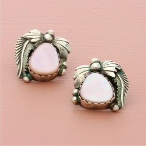 Vintage Sterling Silver Pink Mother of Pearl Navajo Earrings